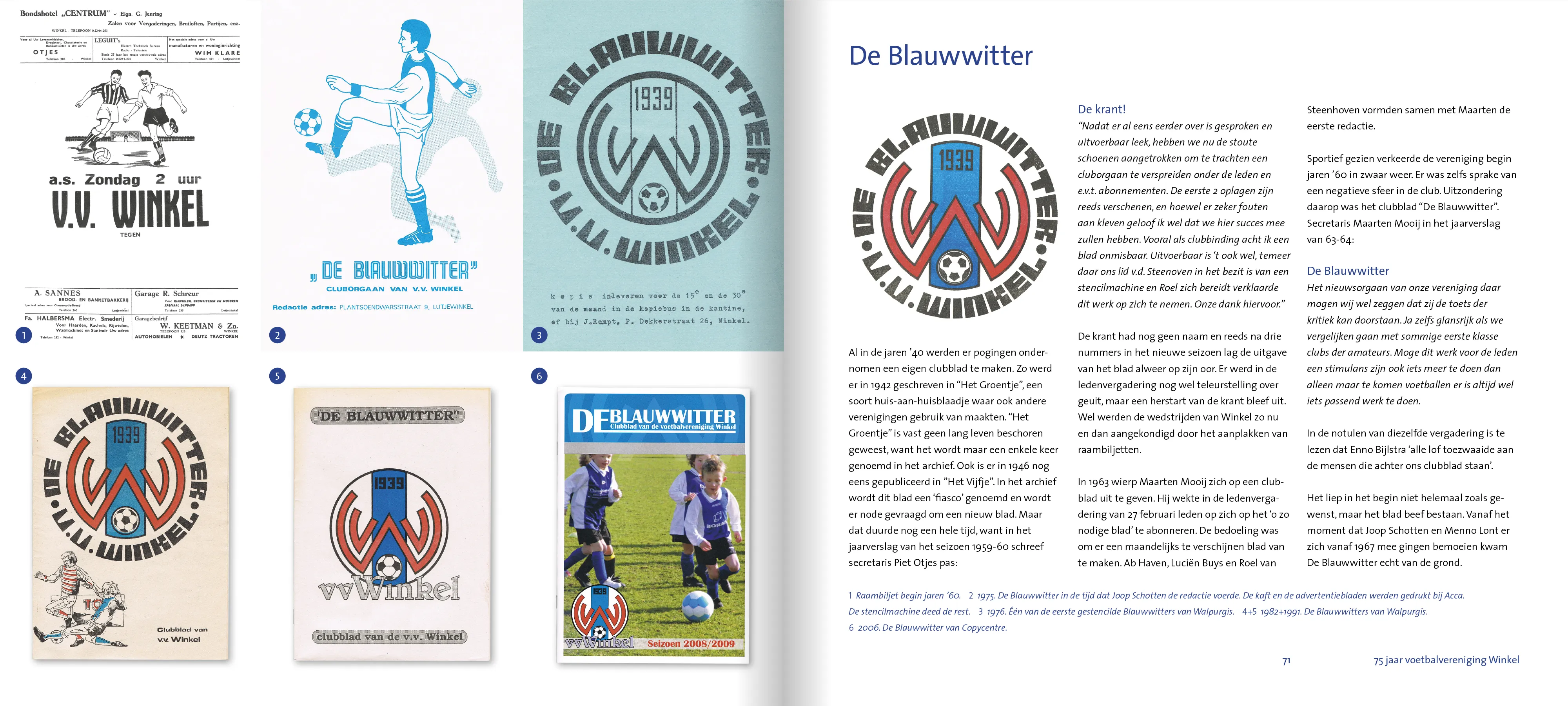 JOERUSH VV Winkel Jubileumboek Binnenwerk Blauwwitter 70-71
